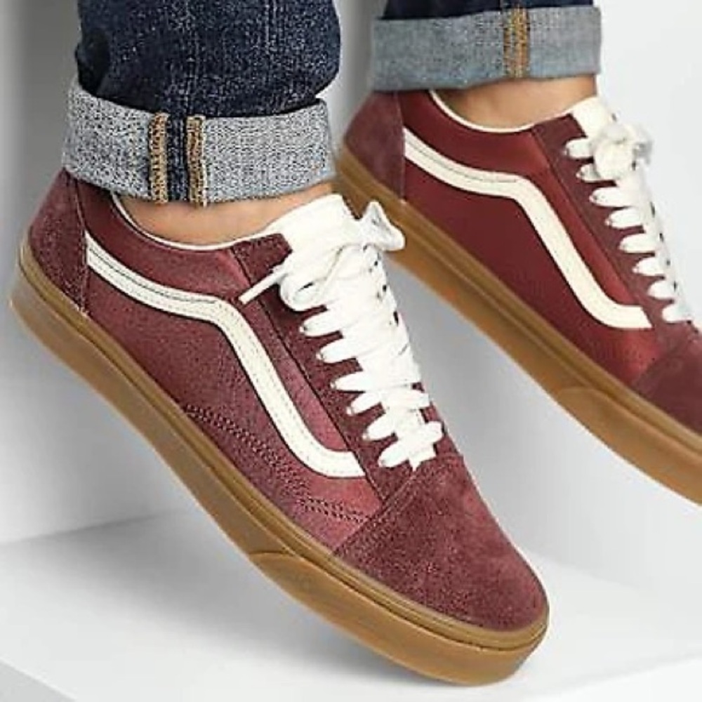 Vans Unisex Maroon and White Sneakers